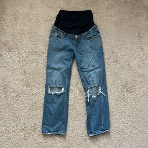 Abercrombie & Fitch Blue Distressed Maternity Boyfriend Jeans